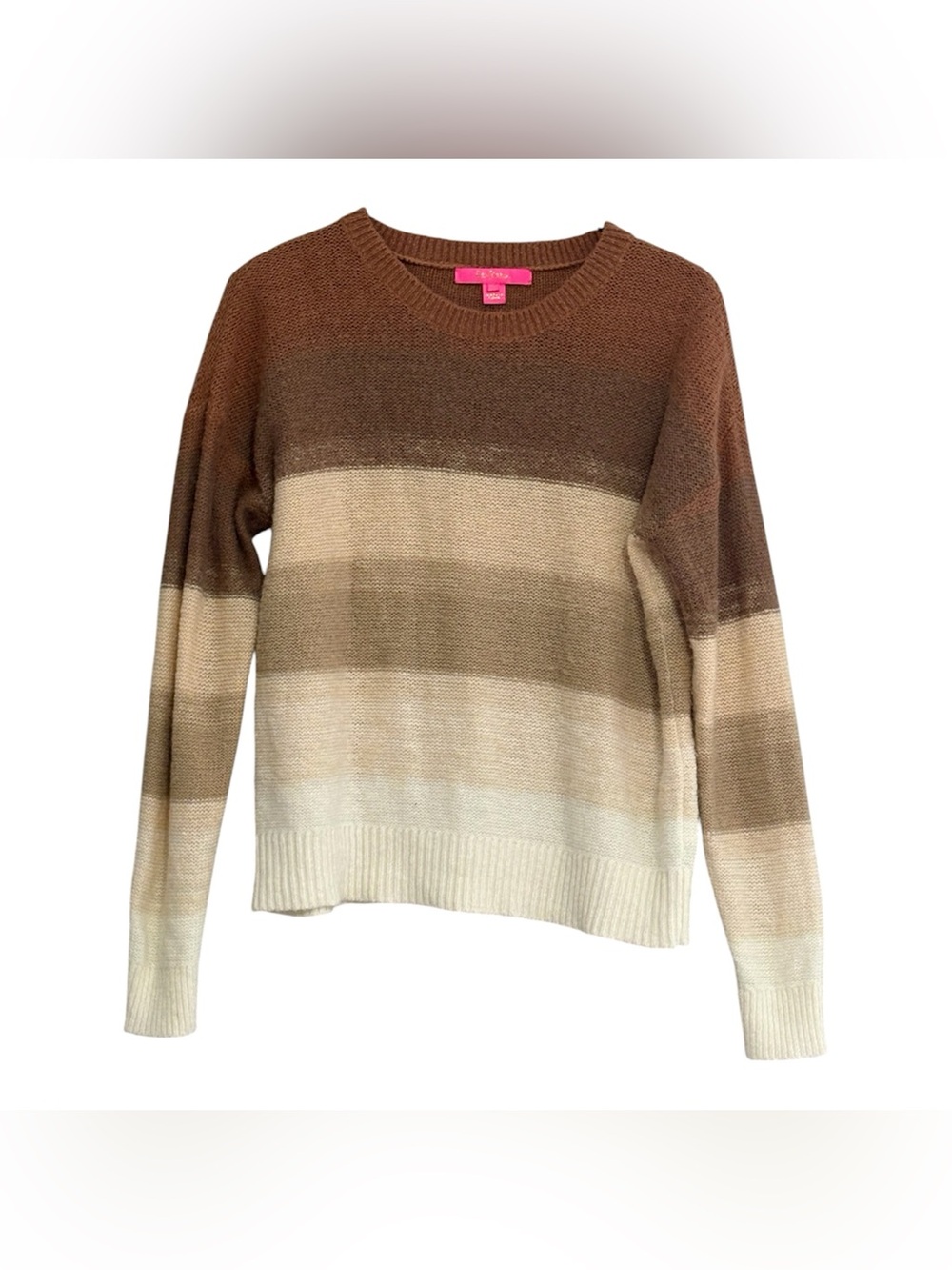 Lilly Pulitzer Brown Beige Cream Striped Crew Neck Long Sleeve Knit Sweater M